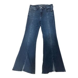 American Eagle Festival Flare Snatched Split Hem Dark Wash Slim Fit Flared Jeans